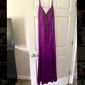 Beautiful floor length gown in stretch satin purple